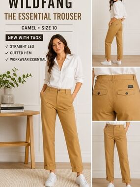 🔥 NWT Wildfang The Essential Trouser Camel Size 10 Straight 🔥